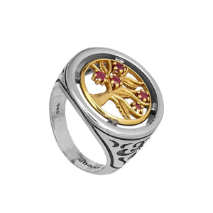Kabbalah Ring with The Tree of Life Sterling Silver & Gold 9K - bluewhiteshop