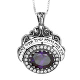 Kabbalah Talisman Pendant Ana Bekoach Amethyst & White Crystals CZ Sterling Silver - bluewhiteshop