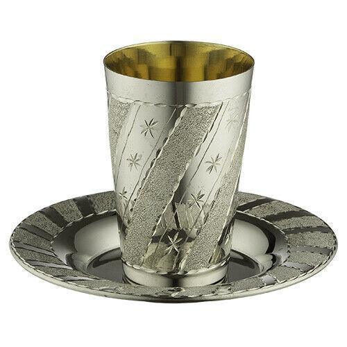 Kidush Cup with Saucer Silver Home Decor Hanukkah Traditional Style Gift 9cm - bluewhiteshop