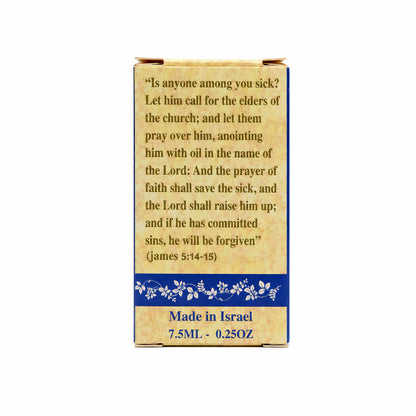 Back of Lily of the Valley anointing oil box with James 5:14–15