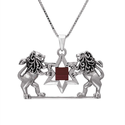 Lion of Judah and Magen David with Jerusalem Nano Bible Torah Pendant Necklace Silver 925 Gold 9K Gift - bluewhiteshop