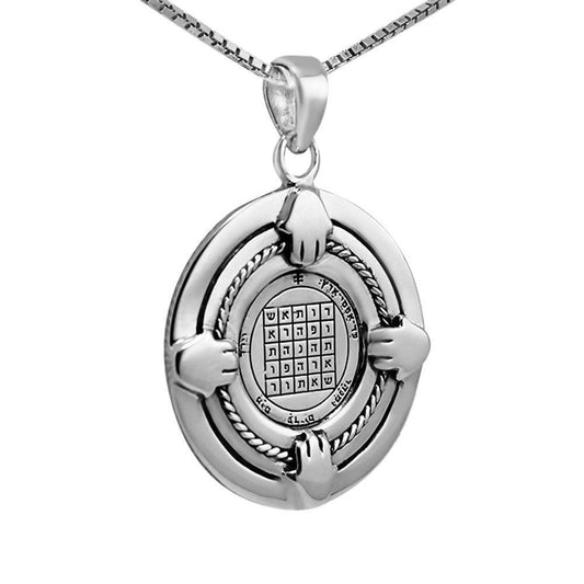 Livelihood Seal Amulet King Solomon Pendant Silver 925 Gold Plated Talisman with Hamsa - bluewhiteshop