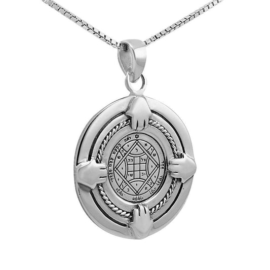 Love Amulet King Solomon Seal Pendant Silver Gold Talisman with Hamsa - bluewhiteshop