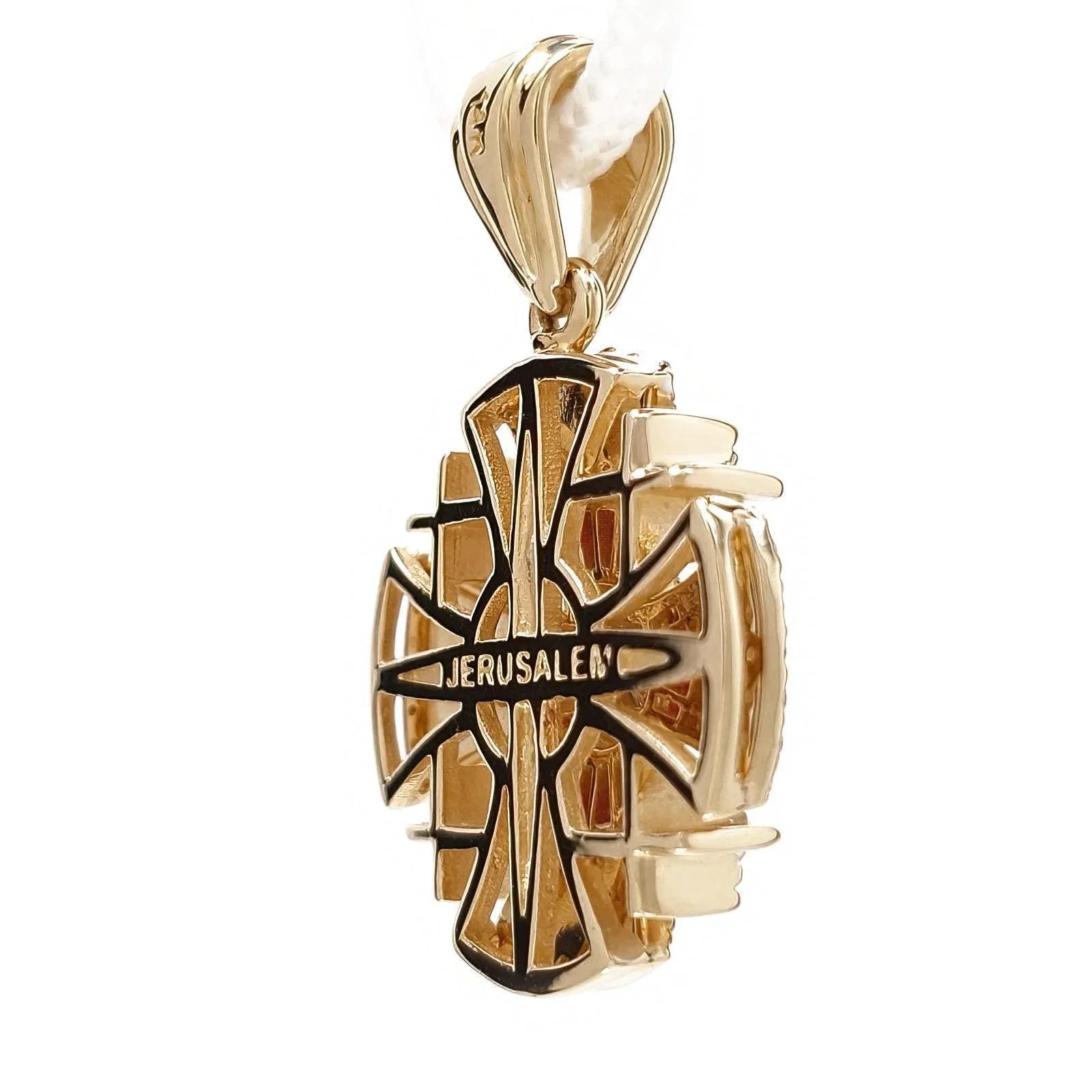Solid 14k Yellow Gold Jerusalem Cross Ring For Men — Crusaders Band Statement Ring In Polished Finish