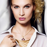 Luxurious 14K Gold Jerusalem Cross Necklace with Ruby Corundum, Diamonds, and Black Enamel - bluewhiteshop