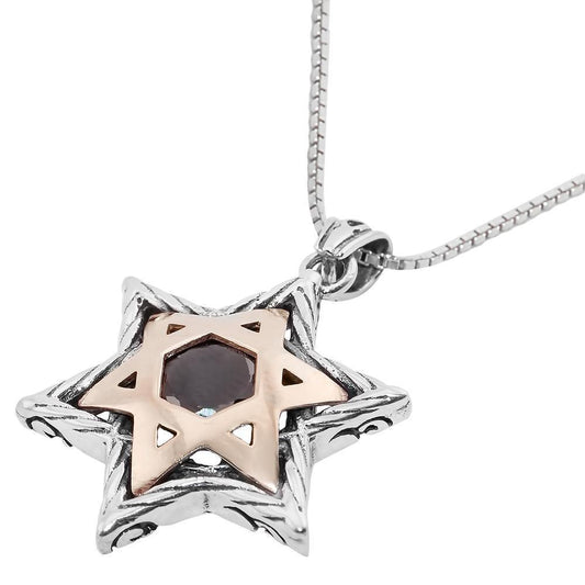 Magen David with Garnet stone Silver 925 Gold 9K Jewish Jewelry - bluewhiteshop