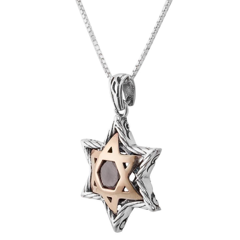 Magen David with Garnet stone Silver 925 Gold 9K Jewish Jewelry - bluewhiteshop