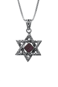 Magen David with Nano Bible Torah Pendant Jerusalem Stones Necklace Silver 925 - bluewhiteshop