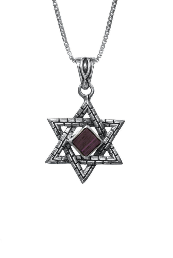 Magen David with Nano Bible Torah Pendant Jerusalem Stones Necklace Silver 925 - bluewhiteshop