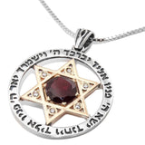 Magen David with Priestly Blessing and Garnet Stone Silver 925 Gold 9K Jewish Jewelry Judaica - bluewhiteshop