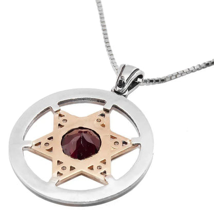 Magen David with Priestly Blessing and Garnet Stone Silver 925 Gold 9K Jewish Jewelry Judaica - bluewhiteshop