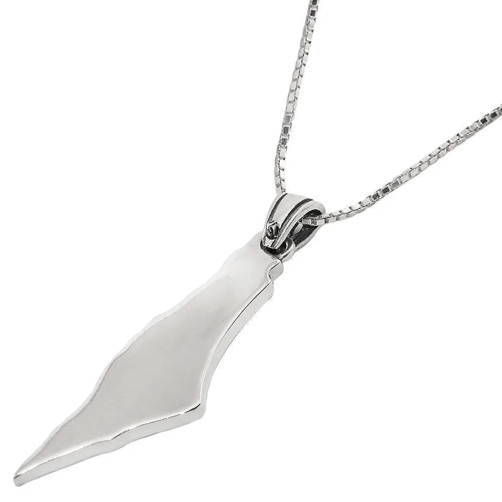 Map of Israel Pendant with Shema Israel Blessing Silver 925 Jewish Jewelry - bluewhiteshop