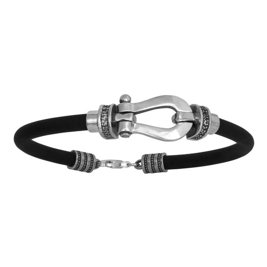 Men's Bracelet Shema Israel rubber basis Silver 925 - bluewhiteshop