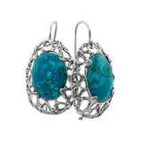Modern Design Natural Chrysocolla Stone Silver 925 Earrings Handmade From Israel - bluewhiteshop