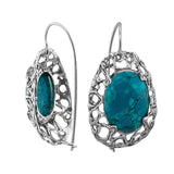 Modern Design Natural Chrysocolla Stone Silver 925 Earrings Handmade From Israel - bluewhiteshop