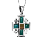 Nano Bible Jerusalem Cross Pendant Necklace Silver 925 w/ Eilat Stone - bluewhiteshop