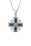Nano Bible Jerusalem Cross Pendant Necklace Silver 925 with Roman Glass - bluewhiteshop
