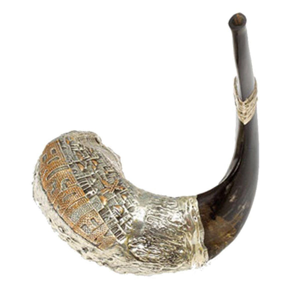 Natural Kosher Jewish Shofar Silver Plated Ram Horn 45-49 cm Israel - bluewhiteshop