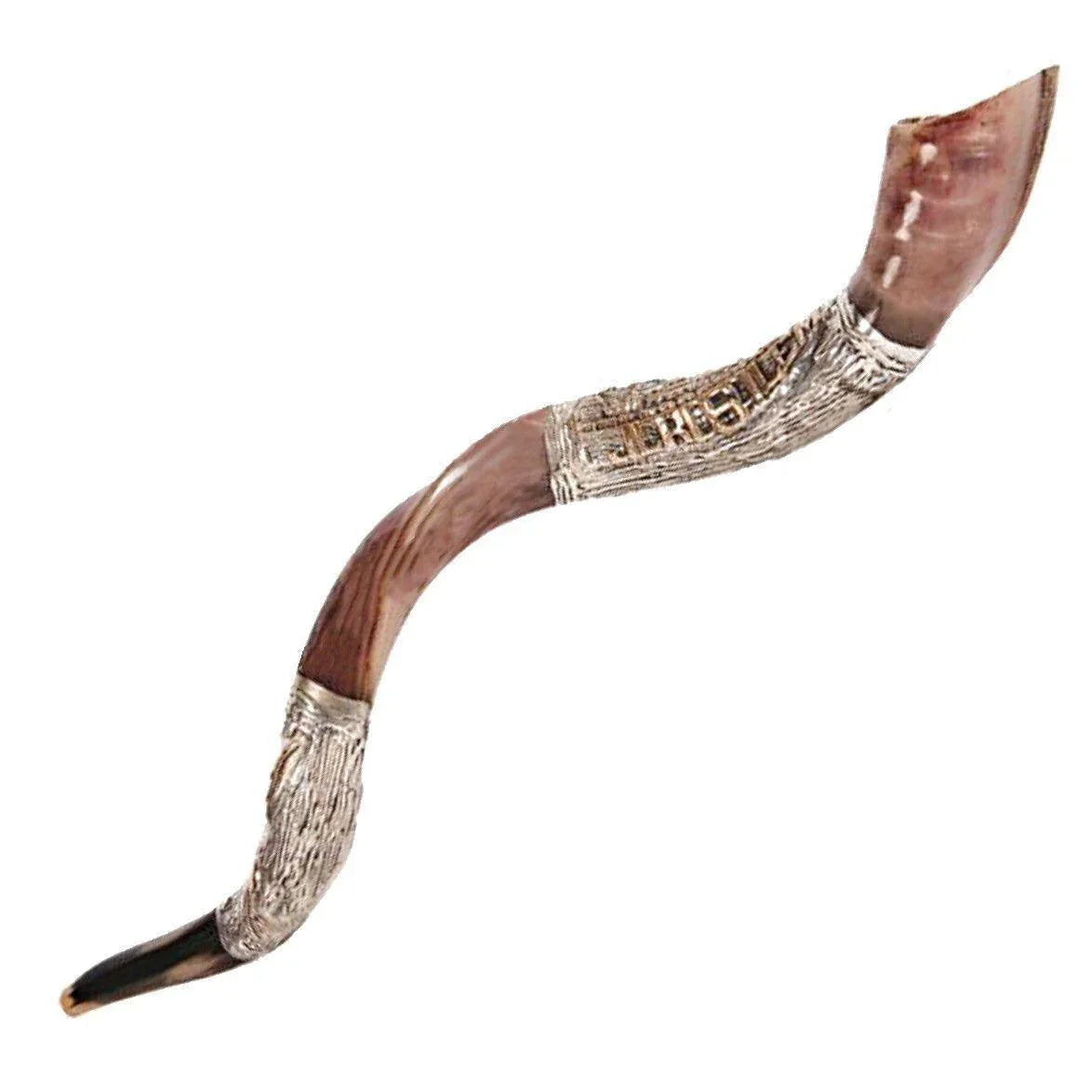 Natural Kosher Silver Plated Yemenite Shofar Kudu Horn 80-89 cm - bluewhiteshop
