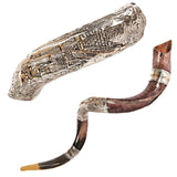 Natural Kosher Silver Plated Yemenite Shofar Kudu Horn 80-89 cm - bluewhiteshop