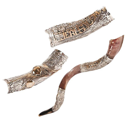Natural Kosher Silver Plated Yemenite Shofar Kudu Horn 80-89 cm - bluewhiteshop