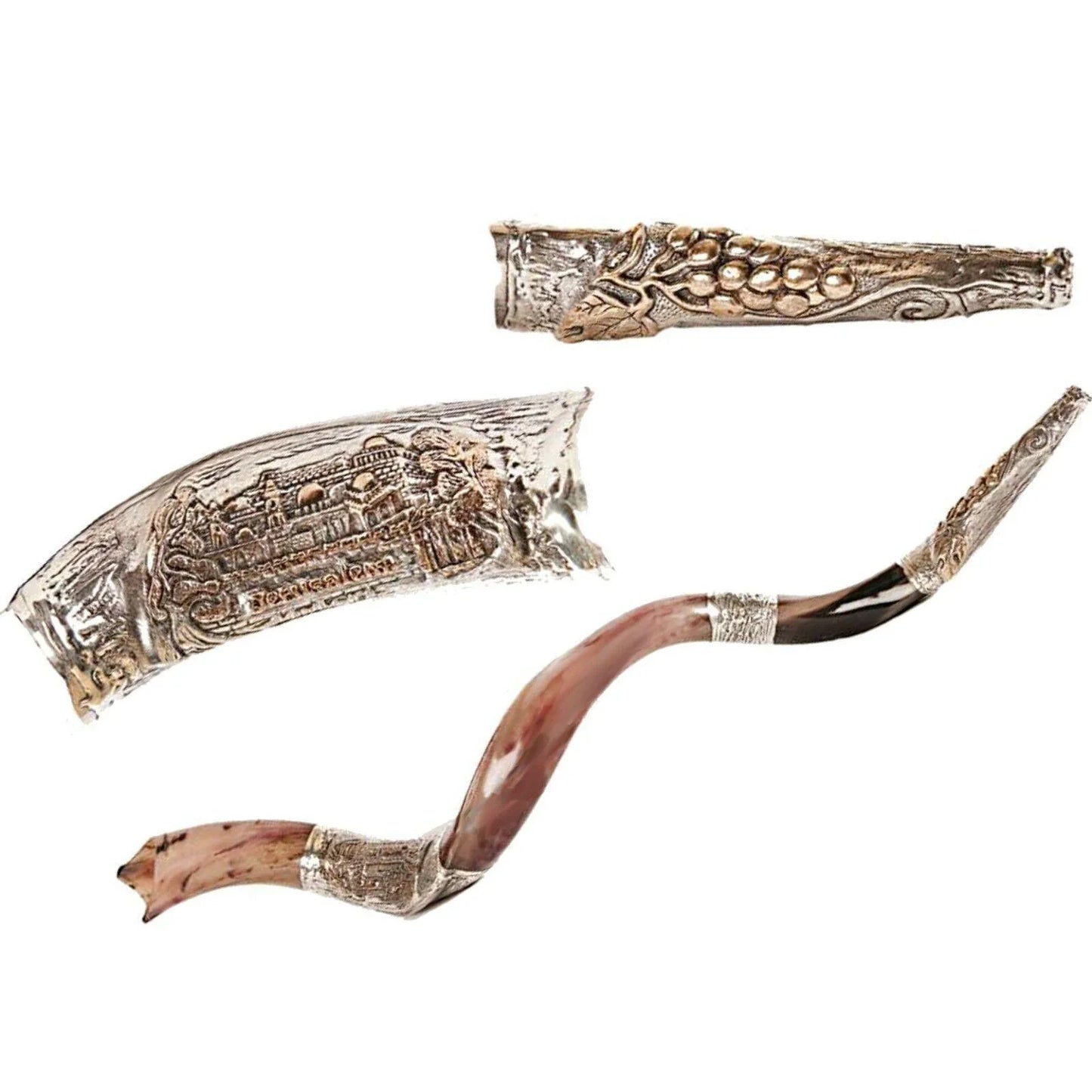 Natural Kosher Silver Plated Yemenite Shofar Kudu Horn 80-89 cm - bluewhiteshop