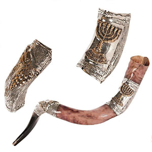 Natural Kosher Silver Plated Yemenite Shofar Kudu Horn 90-99 cm - bluewhiteshop