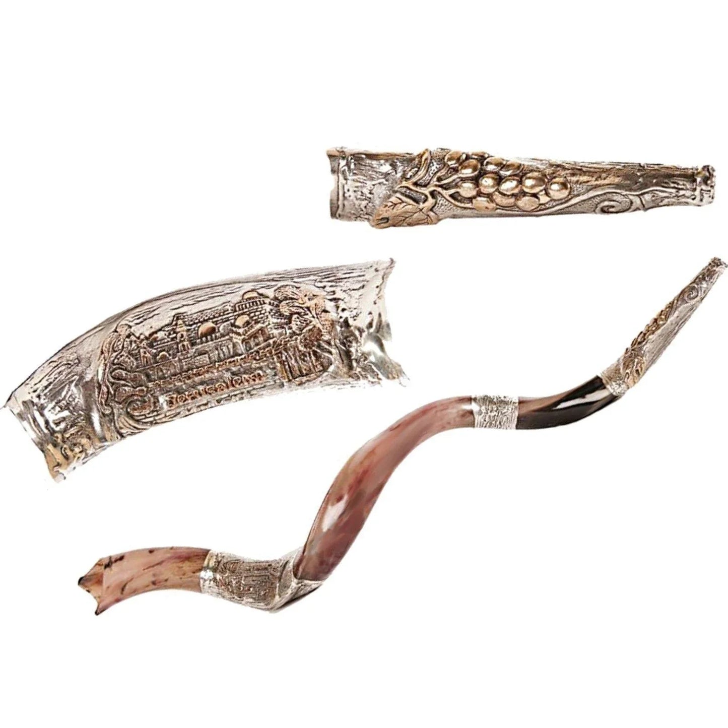 Natural Kosher Silver Plated Yemenite Shofar Kudu Horn 90-99 cm - bluewhiteshop