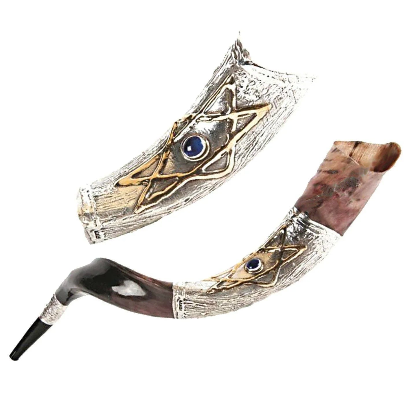 Natural Kosher Silver Plated Yemenite Shofar Kudu Horn 90-99 cm - bluewhiteshop