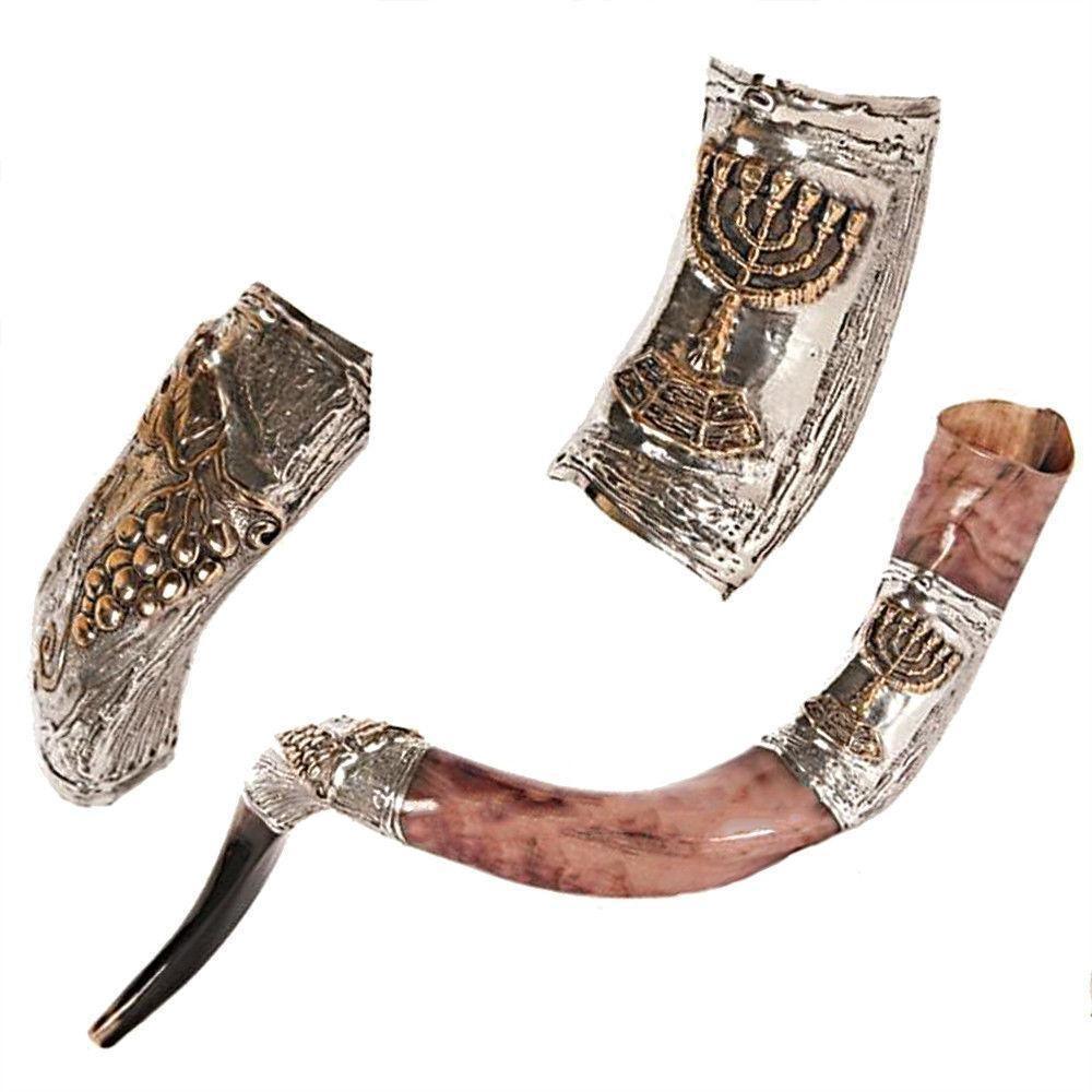 Natural Kosher Yemenite Shofar Kudu Horn Silver Plated 100-109 cm - bluewhiteshop