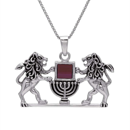 Necklace Lion of Judah and Menorah with Jerusalem Nano Bible | Torah - bluewhiteshop