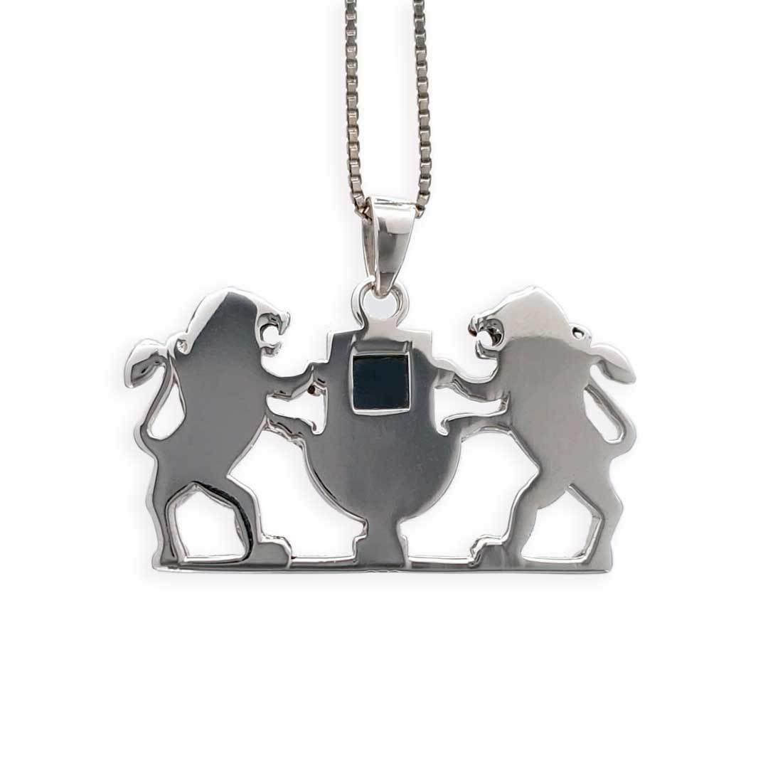 Necklace Lion of Judah and Menorah with Jerusalem Nano Bible | Torah - bluewhiteshop