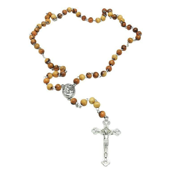 Olive wood beads rosary with Holy Soil - bluewhiteshop