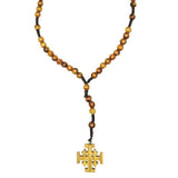Olive wood beads rosary with Jerusalem Cross - bluewhiteshop
