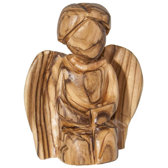 Olive Wood Carved Angel Statuette from Bethlehem Handmade - bluewhiteshop