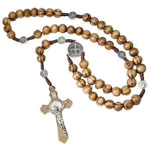 Olive Wood Christian Rosary Beads with Order of Saint Benedict Jerusalem 17" - bluewhiteshop