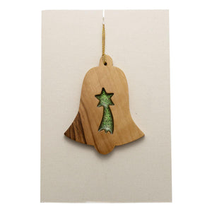 Olive Wood Christmas tree decoration Nativity Bell & Christmas Star - bluewhiteshop