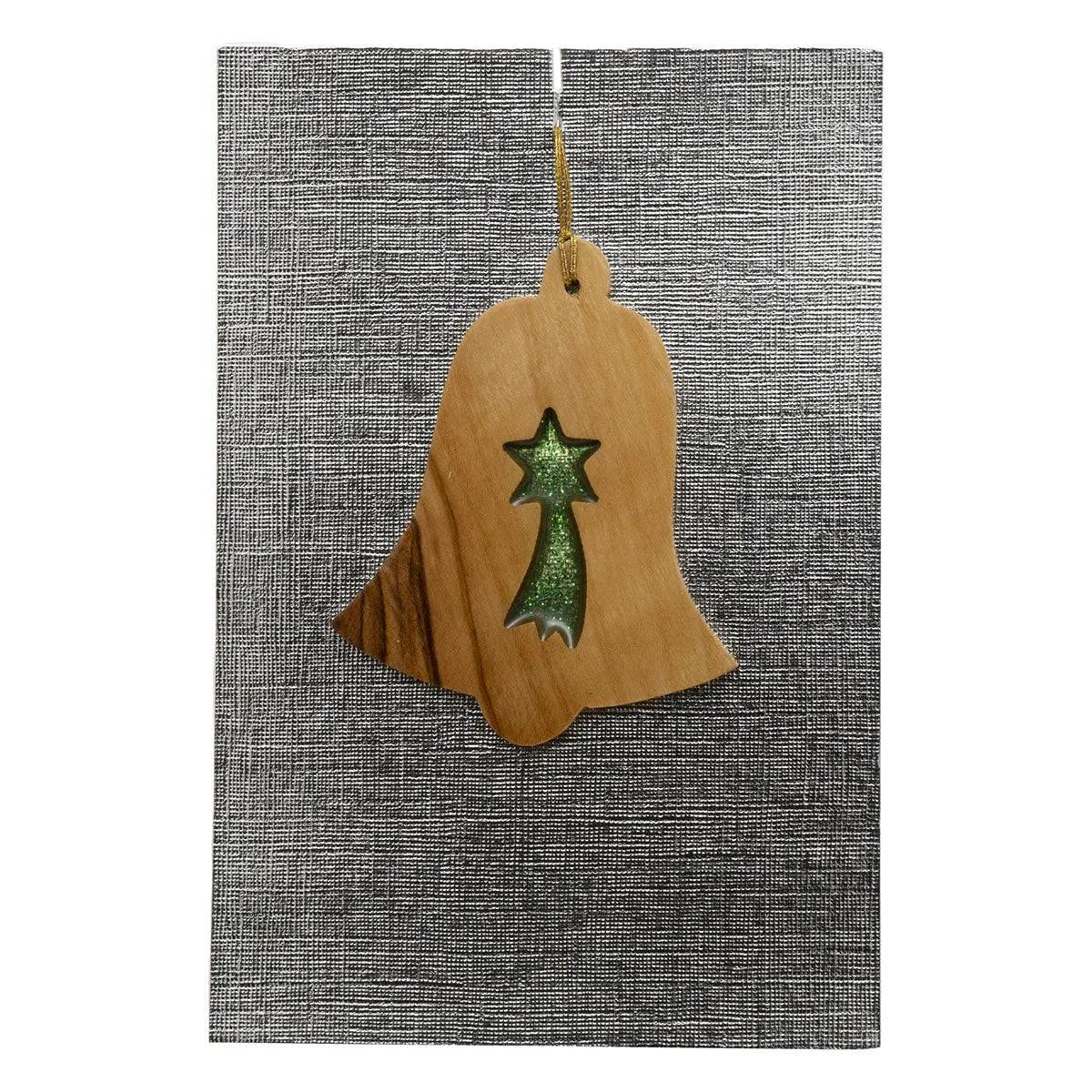 Olive Wood Christmas tree decoration Nativity Bell & Christmas Star - bluewhiteshop