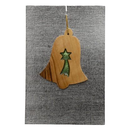 Olive Wood Christmas tree decoration Nativity Bell & Christmas Star - bluewhiteshop