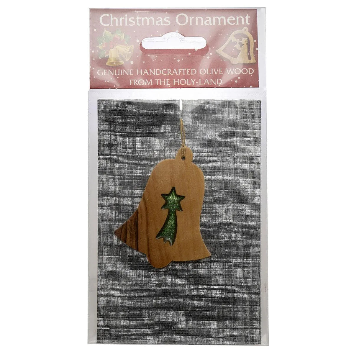 Olive Wood Christmas tree decoration Nativity Bell & Christmas Star - bluewhiteshop
