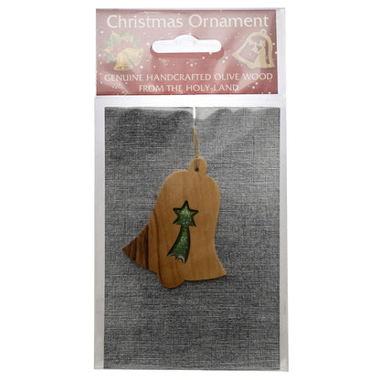 Olive Wood Christmas tree decoration Nativity Bell & Christmas Star - bluewhiteshop