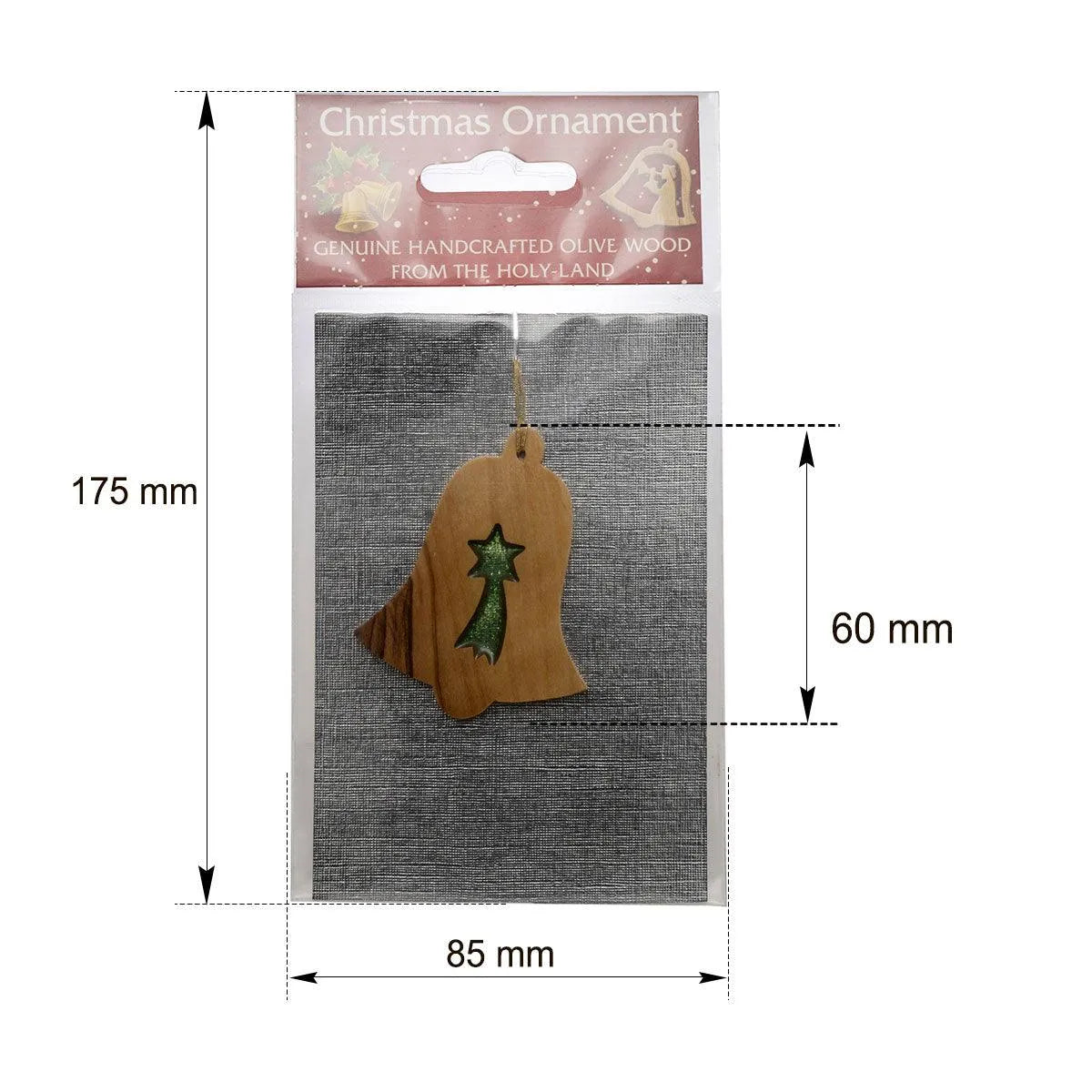 Olive Wood Christmas tree decoration Nativity Bell & Christmas Star - bluewhiteshop