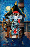 Painting "Sailor Cat" by A. Ishchenko 40x60cm Acrylic on Rice Paper - bluewhiteshop