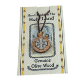 Pectoral Olive Wood Jerusalem Cross w/ Rope Pendant Necklace 22.7mm - bluewhiteshop