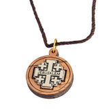 Pectoral Olive Wood Jerusalem Cross w/ Rope Pendant Necklace 22.7mm - bluewhiteshop