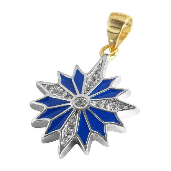 Pendant Christmas Star of Bethlehem Blue Enamel Silver 925 Zircons Inlay 0.86