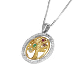 Pendant Tree of Life Multicolor Crystals CZ Silver 925 Gold 9K - bluewhiteshop