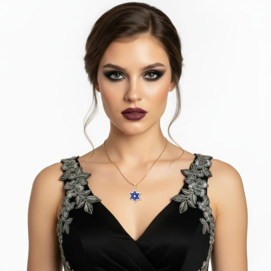 14К gold Star of David Necklace with Enamel and 61 Diamonds