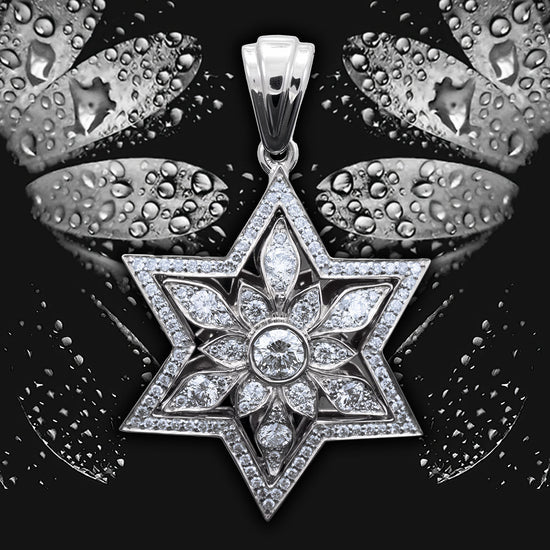 Star of David Diamond necklace White Gold 14K 109 Diamonds