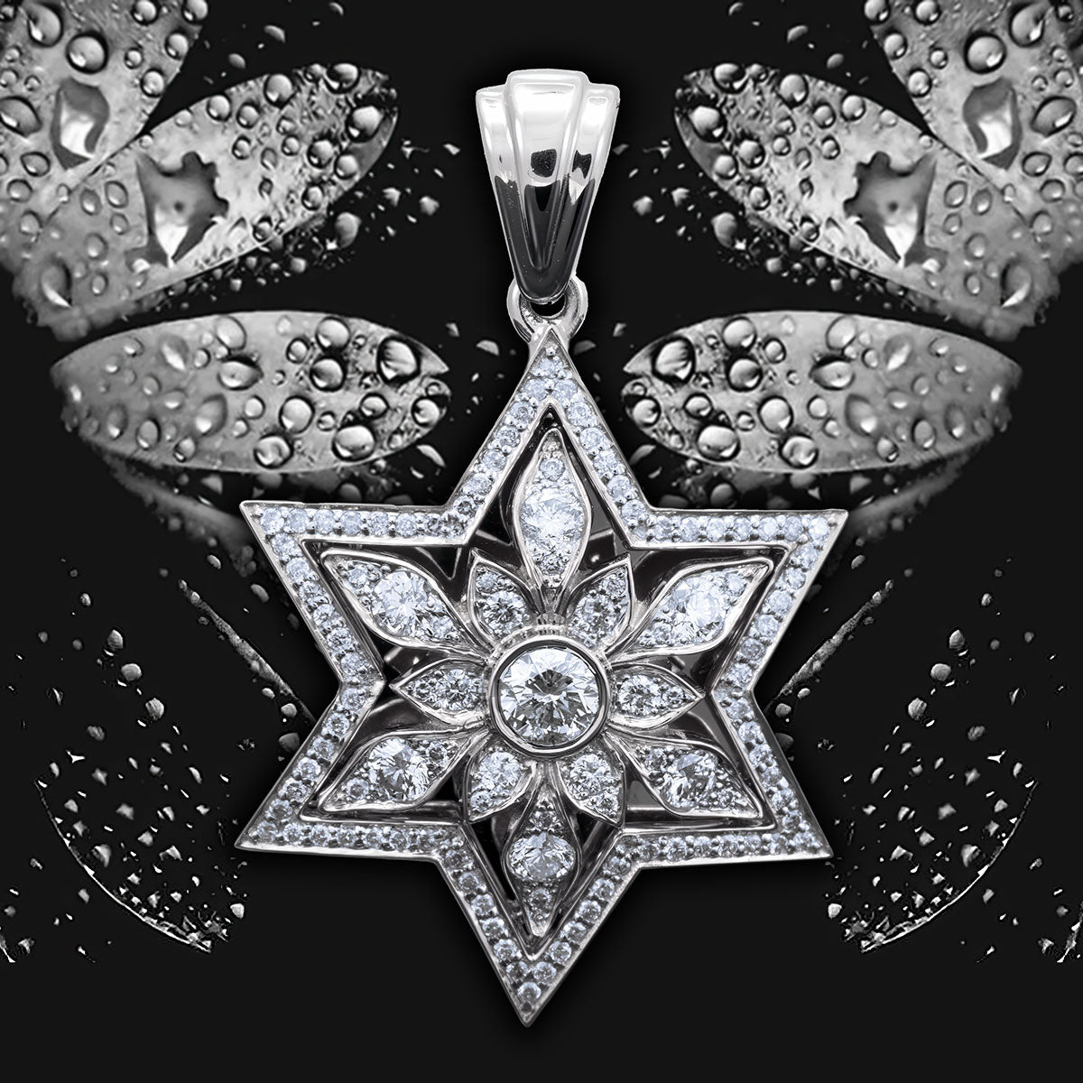 Star of David Diamond necklace White Gold 14K 109 Diamonds